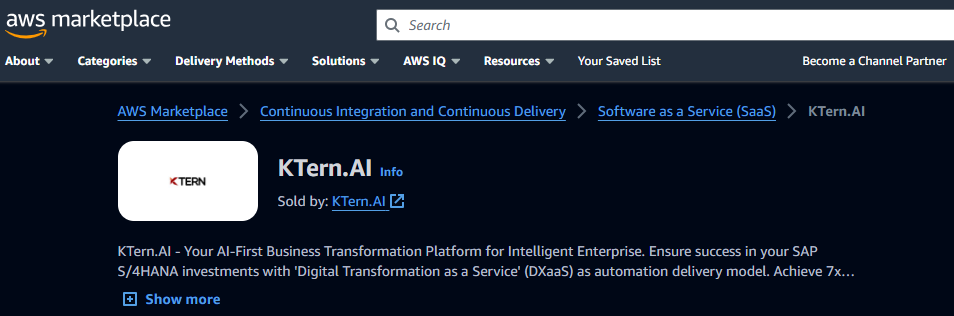 KTern.AI listed in AWS Marketplace